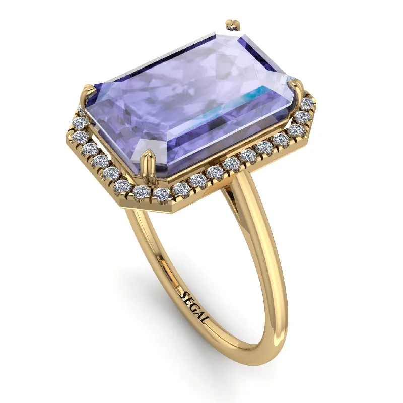 Luxury Engagement Rings-Halo Emerald Cut Tanzanite Engagement Ring - Izabella No. 201