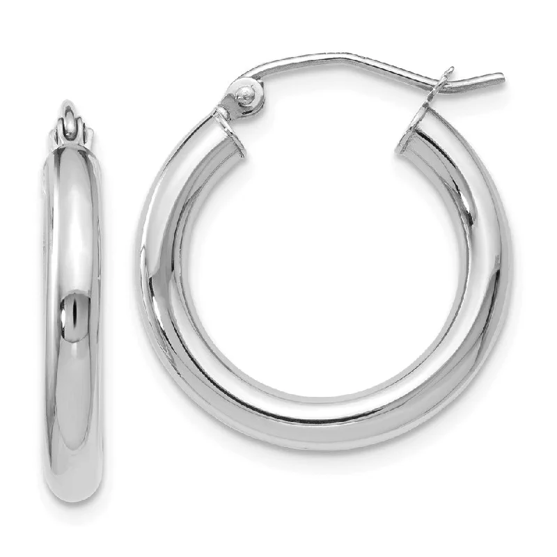 Designer Drop Earrings-3mm Round Hoop Earrings in 10k White Gold, 20mm (3/4 Inch)