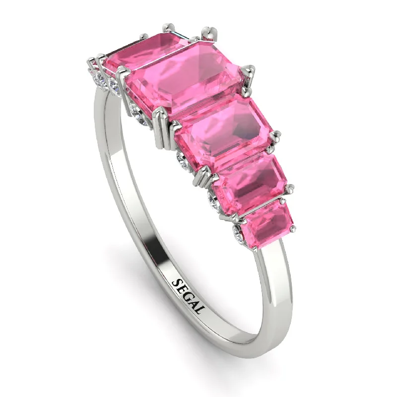 Elegant Diamond Wedding Bands-Emerald Cut Pink Moissanite Ring With Hidden Diamonds - Brynlee No. 803