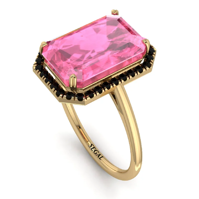 Custom Rings for Men-Halo Emerald Cut Pink Moissanite Engagement Ring - Izabella No. 807