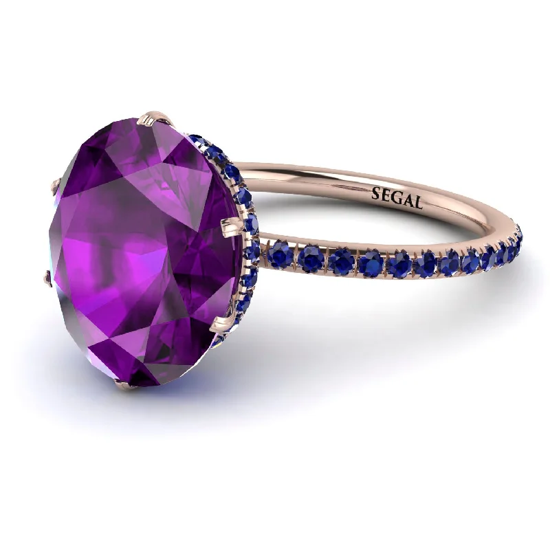 Unique Gemstone Wedding Rings-Hidden Halo Oval Amethyst Engagement Ring - Gemma No. 314