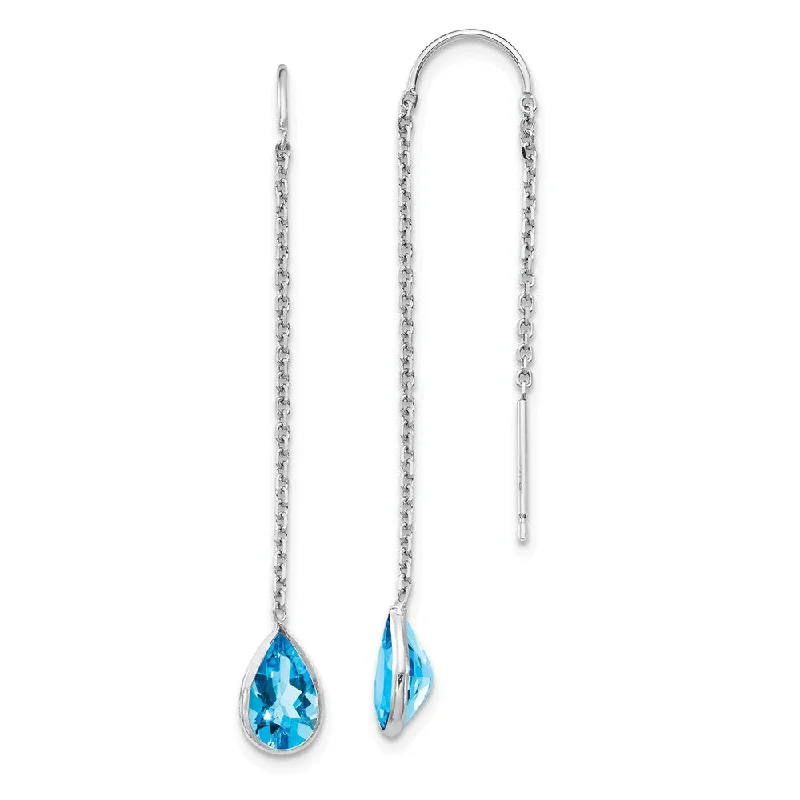 Colorful Earrings for Women-5 x 45mm 14k White Gold Blue Topaz Pear Bezel Threader Earrings