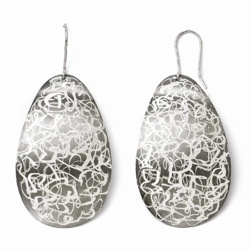 Fine Jewelry Earrings-Two-Tone Sterling Silver Etched Finish Oval Dangle Earrings, 52mm