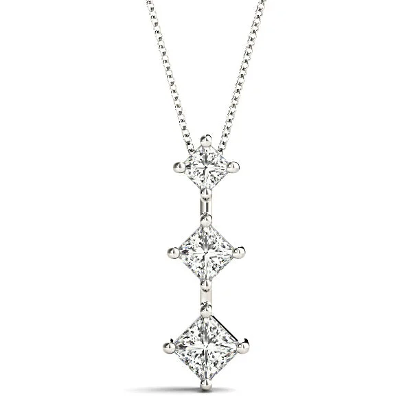 Delicate Pendant Necklaces-0.50 ctw Graduated Princess Cut Diamond Three Stone Necklace Pendant