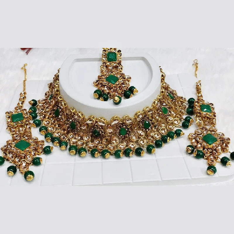 Artistic Silver Necklaces-Kumavat Jewels Gold Plated Kundan Stone Choker Necklace Set