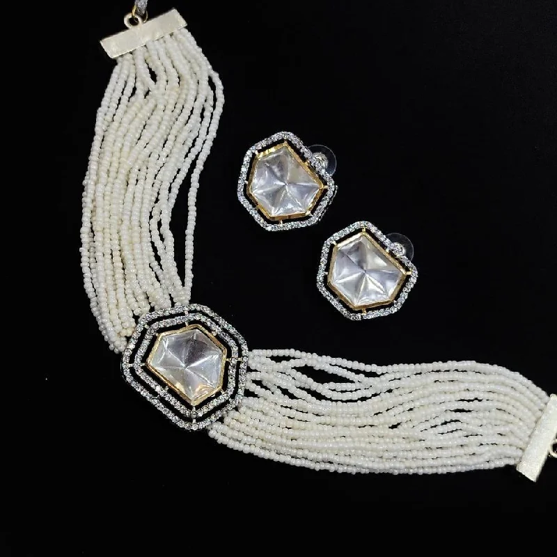 Dainty Necklaces for Women-Akruti Collection Crystal Stone And Pearl Choker Necklace Set