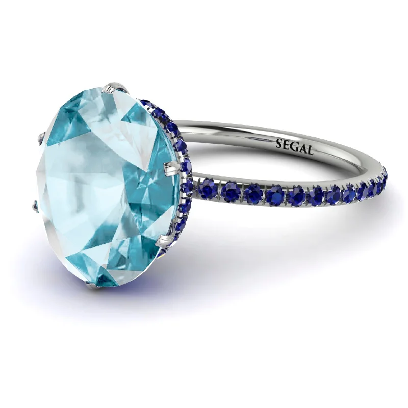 Adjustable Wedding Bands-Hidden Halo Oval Aquamarine Engagement Ring - Gemma No. 415