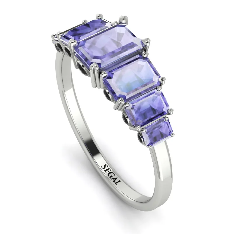 Unique Gemstone Wedding Rings-Emerald Cut Tanzanite Ring With Hidden Black Diamonds - Brynlee No. 209