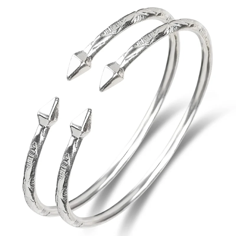 Traditional Silver Bangles-Better Jewelry Pyramid .925 Sterling Silver West Indian Bangles, 1 pair