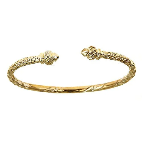 Designer Bangle Bracelets-Better Jewelry 10K Yellow Gold West Indian Bangle w. Torch Ends