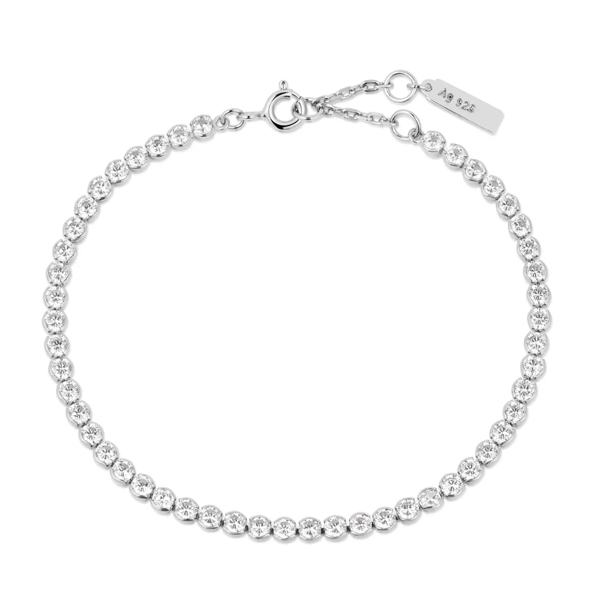 Luxury Tennis Bracelets-Silver Row Bezel Set Bracelet