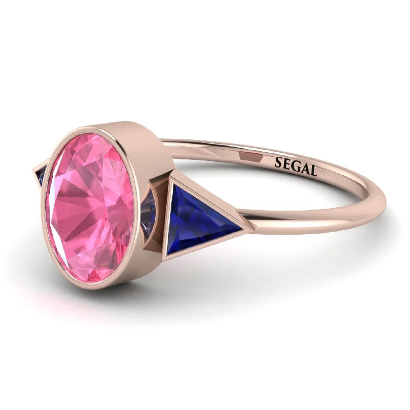 High-End Wedding Bands-Geometrical Bezel Pink Moissanite Ring - Trinity No. 814