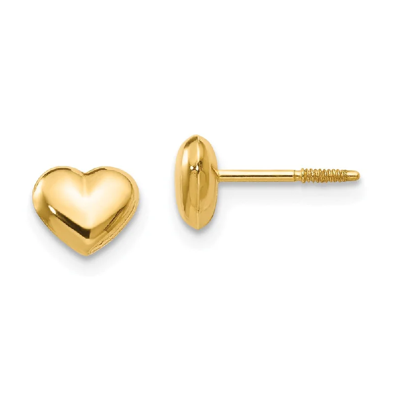 Large Pearl Earrings-Kids 14k Yellow Gold Small 6mm Puffed Heart Screw Back Post Earrings