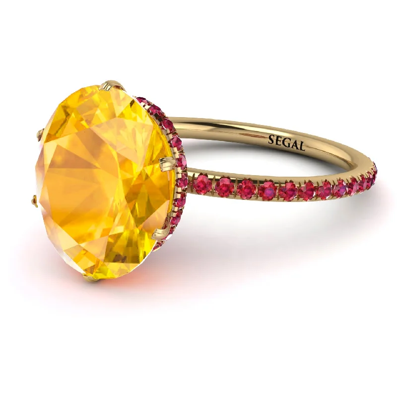 Simple Gemstone Rings-Hidden Halo Oval Yellow Diamond Engagement Ring - Gemma No. 1010