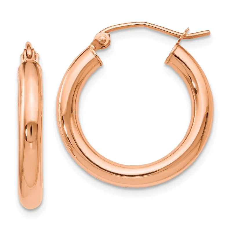 Unique Gemstone Earrings-3mm Round Hoop Earrings in 14k Rose Gold, 20mm (3/4 Inch)