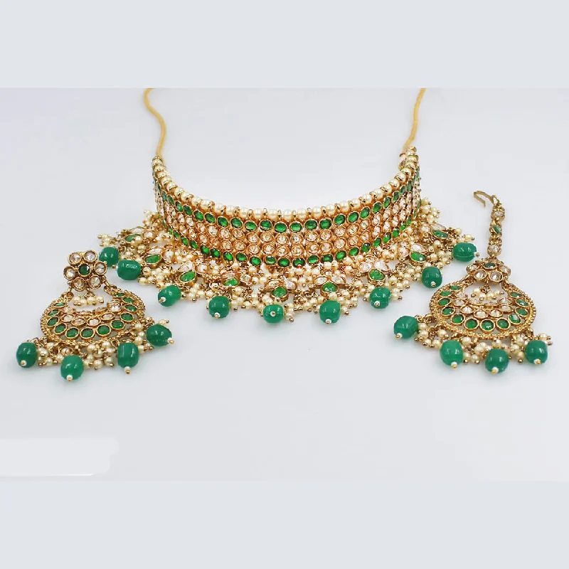 Chunky Statement Necklaces-Rani Sati Jewels Gold Plated Crystal Stone Necklace Set