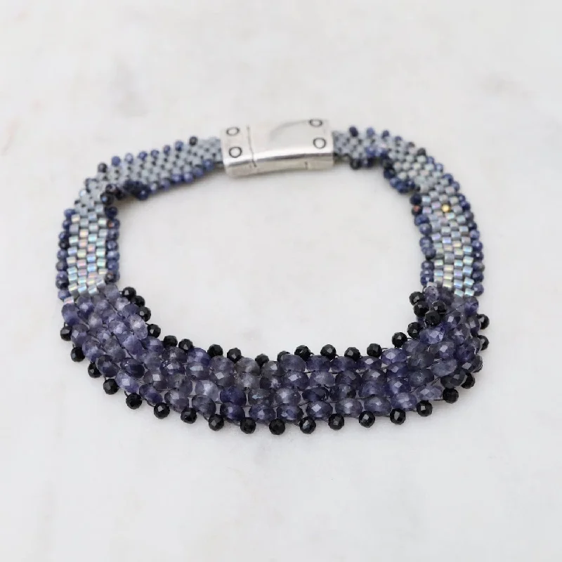 Classic Link Bracelets-Hand Woven Soft Bracelet of Iolite & Black Spinel