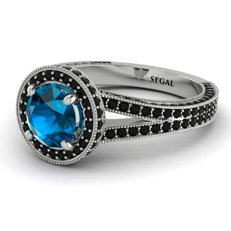 Luxury Gold Rings-Milgrain Round Blue Topaz Engagement Ring - Payton No. 509