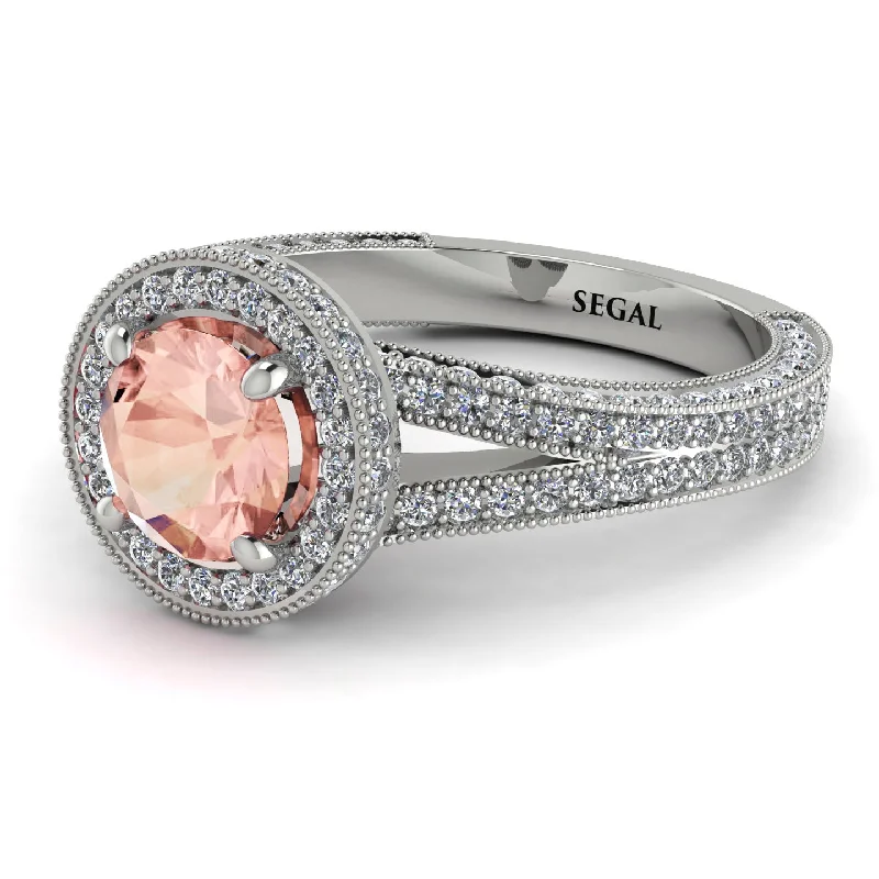 High-Quality Wedding Bands-Milgrain Round Morganite Engagement Ring - Payton No. 903