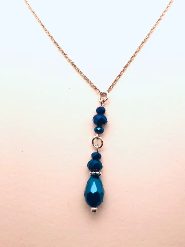 Luxury Diamond Necklaces-Sterling Silver Necklace with Blue Crystals