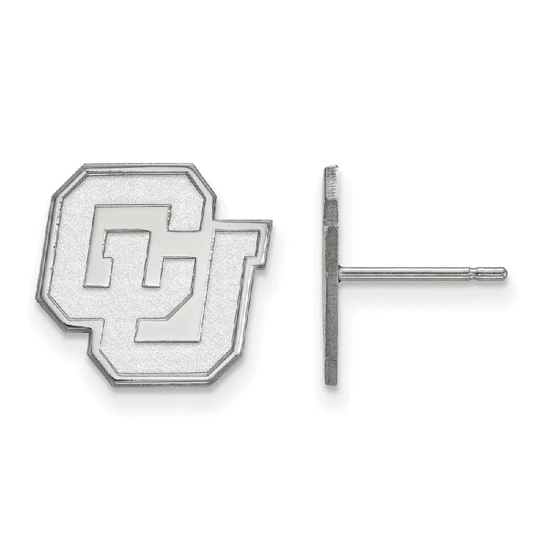 Silver Diamond Earrings-14k White Gold University of Colorado Small 'CU' Post Earrings