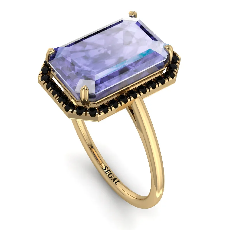 Customizable Wedding Rings-Halo Emerald Cut Tanzanite Engagement Ring - Izabella No. 207