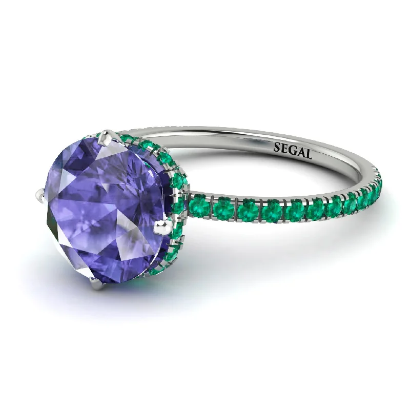 Adjustable Silver Rings-Double Hidden Halo Tanzanite Engagement Ring - Angelina No. 206