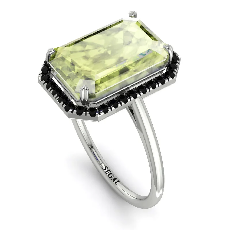 Modern Engagement Rings-Halo Emerald Cut Peridot Engagement Ring - Izabella No. 709