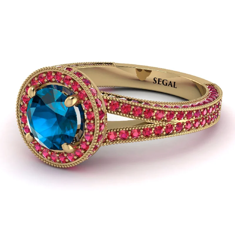 Personalized Wedding Rings-Milgrain Round Blue Topaz Engagement Ring - Payton No. 510