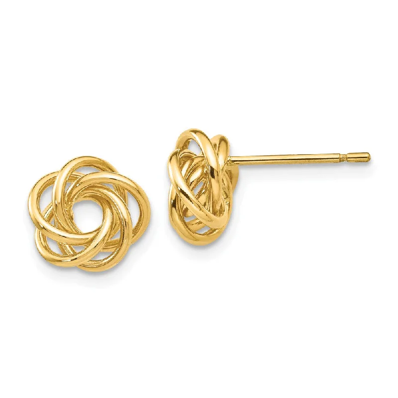 Long Drop Earrings-12mm Love Knot Post Earrings in 14k Yellow Gold