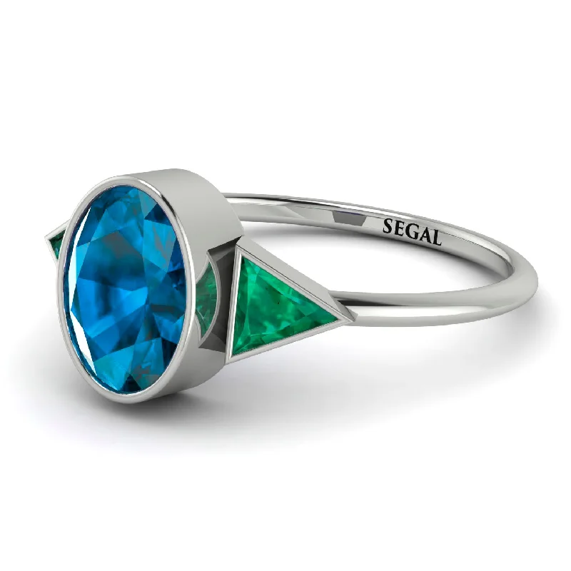 Birthstone Rings for Women-Geometrical Bezel Blue Topaz Ring - Trinity No. 506