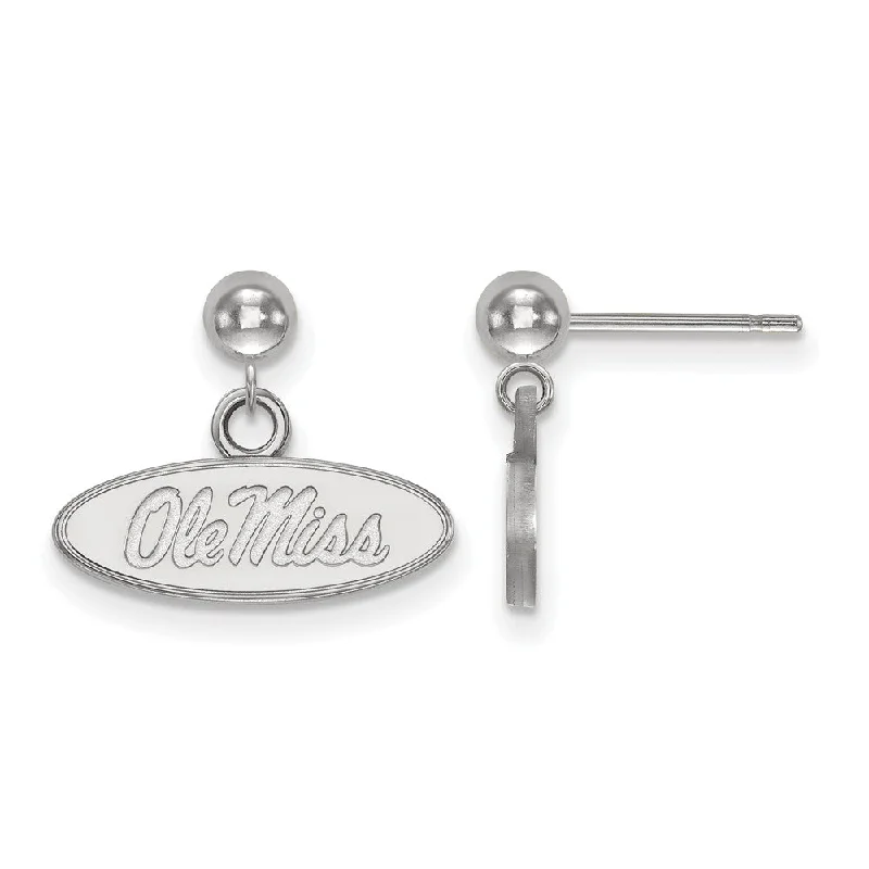 Long Dangle Earrings-14k White Gold University of Mississippi Ball Dangle Earrings