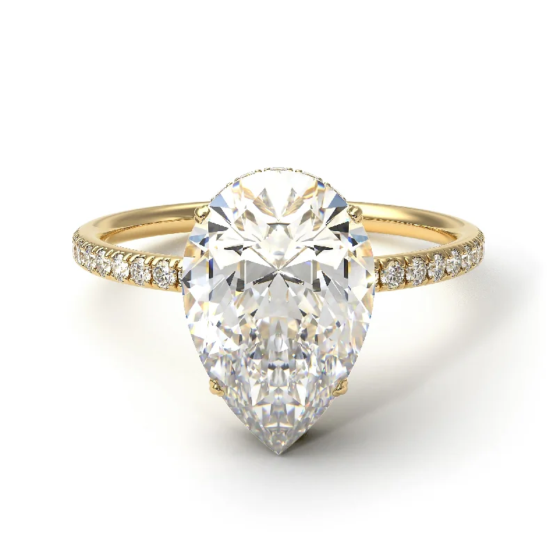 Designer Gold Rings-Hidden Halo Elegant Pear diamond Engagement Ring - Ariel No. 1