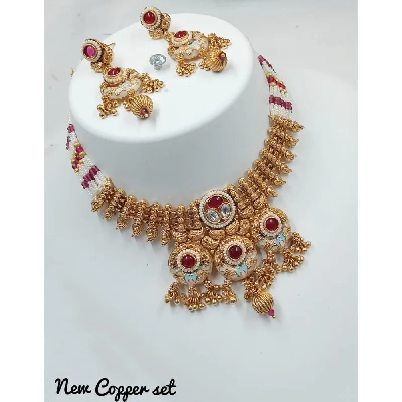 Vintage Chain Necklaces-Akruti Collection Gold Plated Kundan Stone And Meenakari Choker Necklace Set