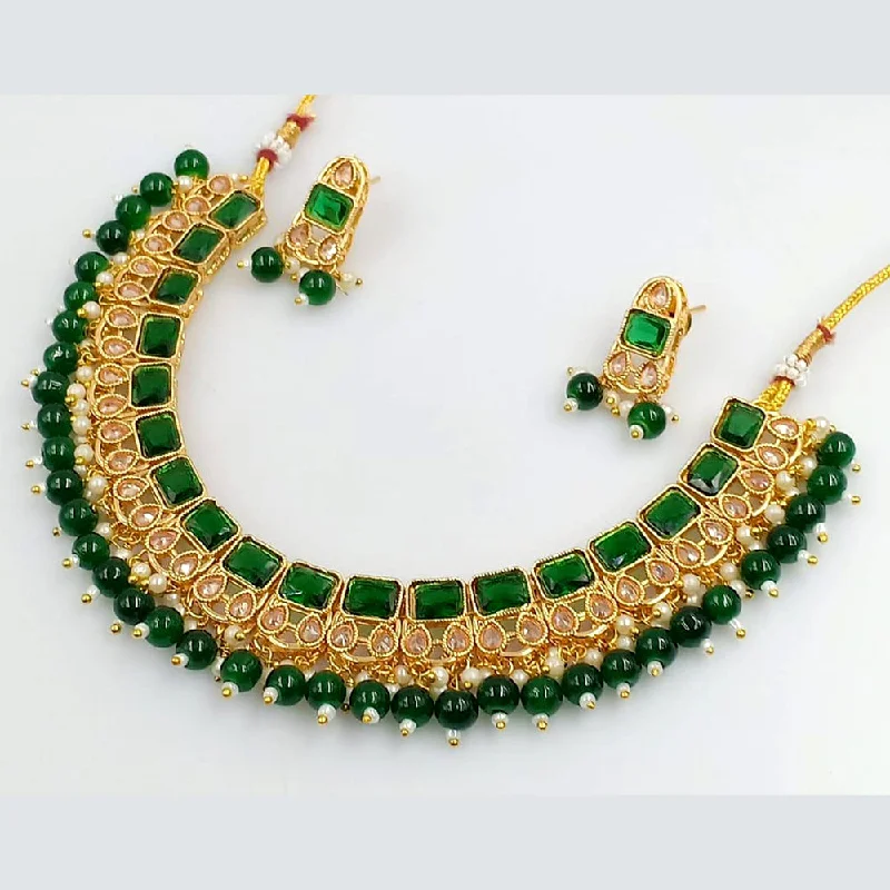 Luxury Gold Necklaces-Rani Sati Jewels Gold Plated Crystal Stone Necklace Set