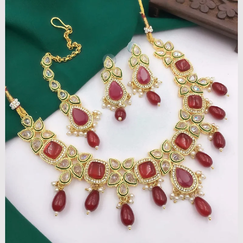 Luxury Gold Pendant Necklaces-5G Jewellery Gold Plated Crystal Stone And Beads Necklace Set