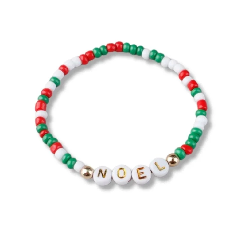 Men's Silver Bracelets-Noel Holiday Beaded Friendship Stretch Bracelets