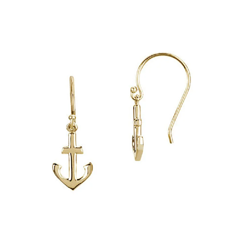 Artistic Stud Earrings-Petite Anchor Dangle Earrings in 14k Yellow Gold