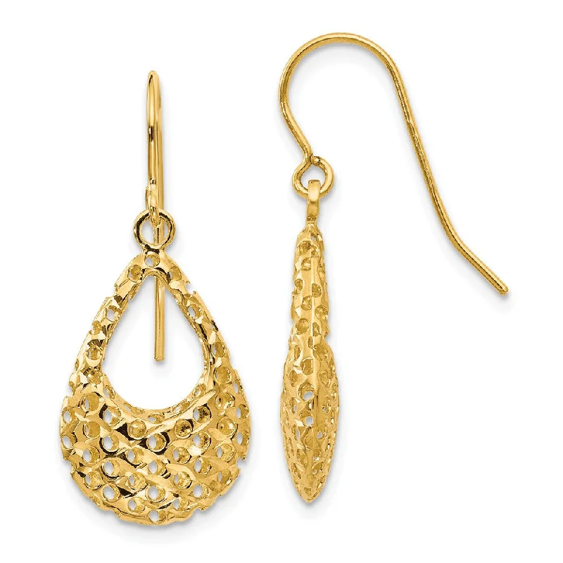 Colorful Hoop Earrings-Small Cutout 3D Teardrop Dangle Earrings in 14k Yellow Gold