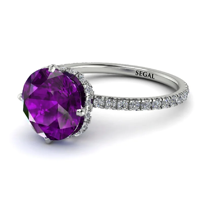 Classic Solitaire Rings-Double Hidden Halo Amethyst Engagement Ring - Angelina No. 303