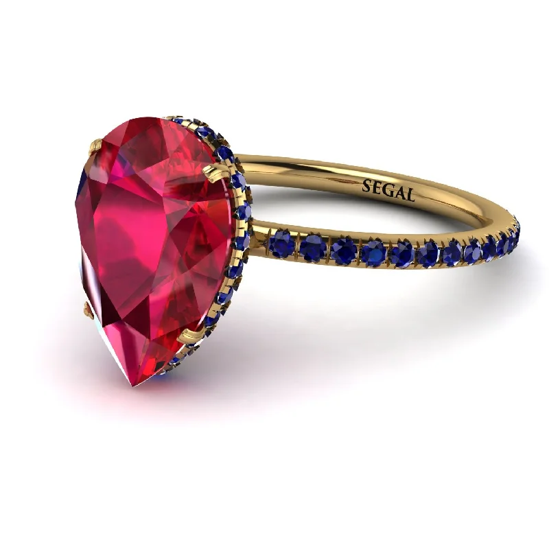 Personalized Wedding Rings-Hidden Halo Elegant Pear Ruby Engagement Ring - Ariel No. 70