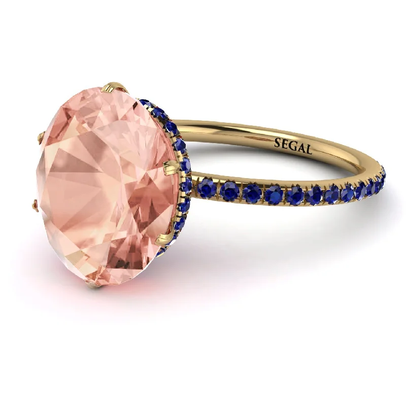 Personalized Birthstone Rings-Hidden Halo Oval Morganite Engagement Ring - Gemma No. 913