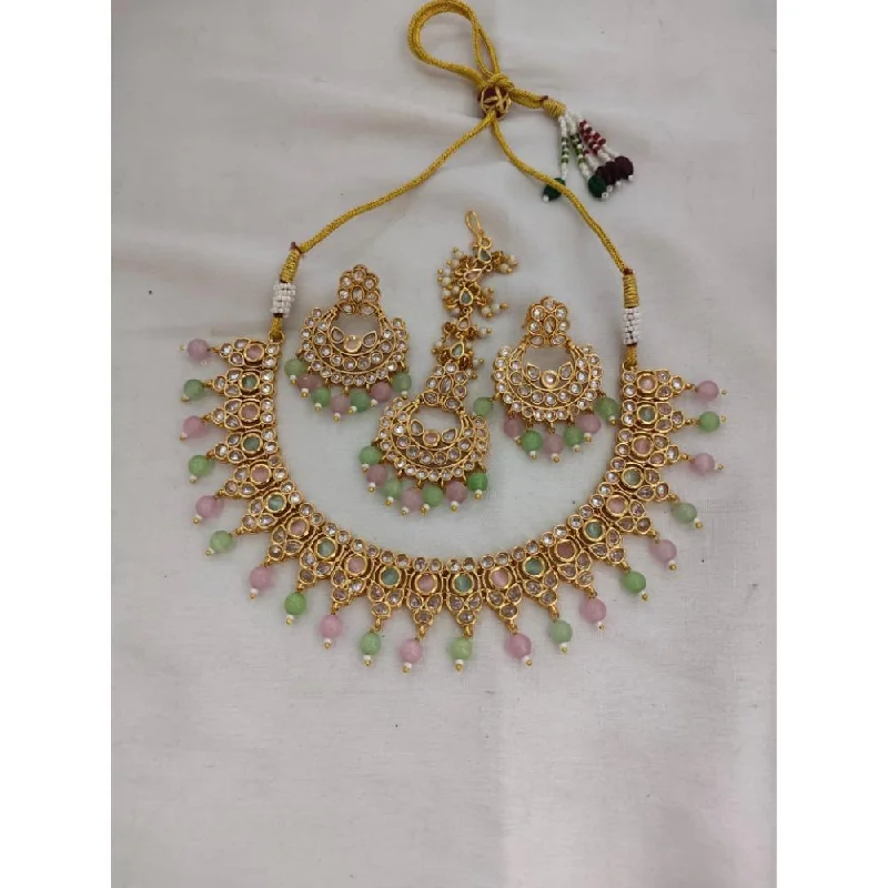 Statement Chain Necklaces-Akruti Collection Gold Plated Crystal Stone Necklace Set-11712320GR