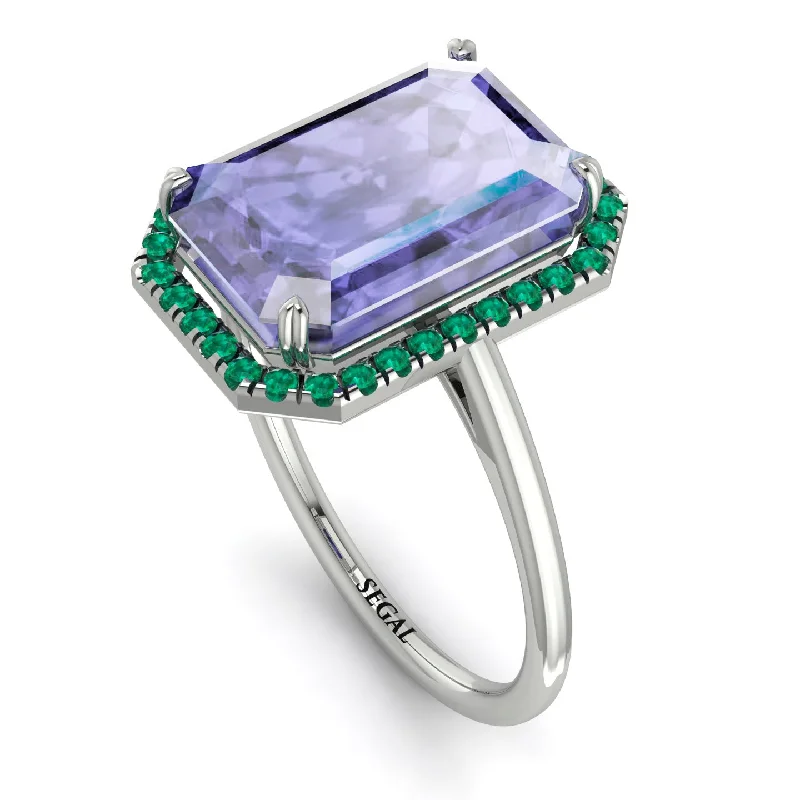 Personalized Name Rings-Halo Emerald Cut Tanzanite Engagement Ring - Izabella No. 206