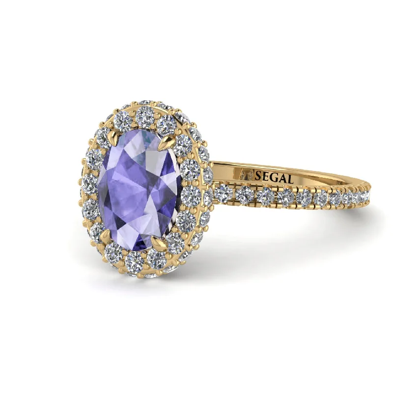 Beautiful Engagement Ring Sets-Oval Tanzanite Halo Hidden Diamonds Ring - Amy No. 201