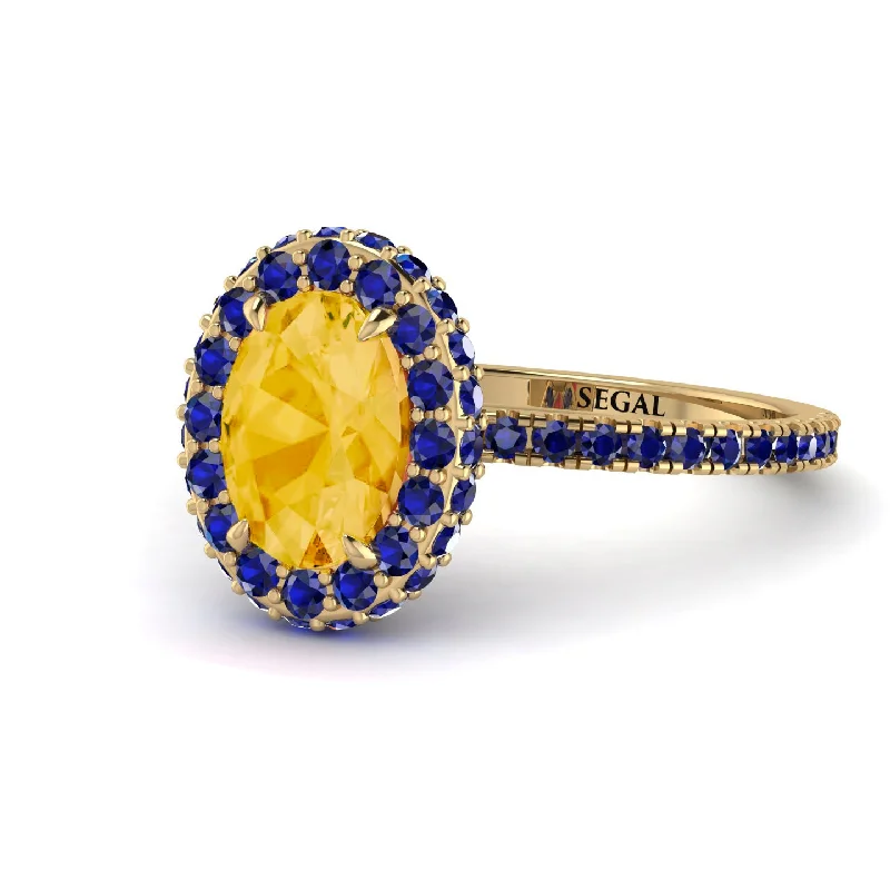 Women’s Statement Rings-Oval Citrine Halo Hidden Sapphires Ring - Amy No. 613