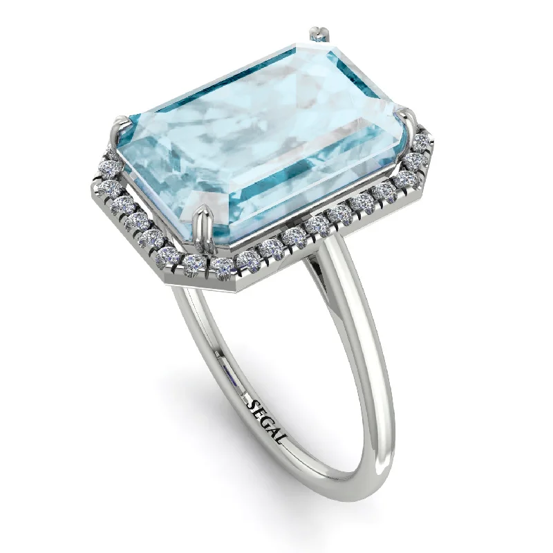 Trendy Engagement Ring Sets-Halo Emerald Cut Aquamarine Engagement Ring - Izabella No. 403