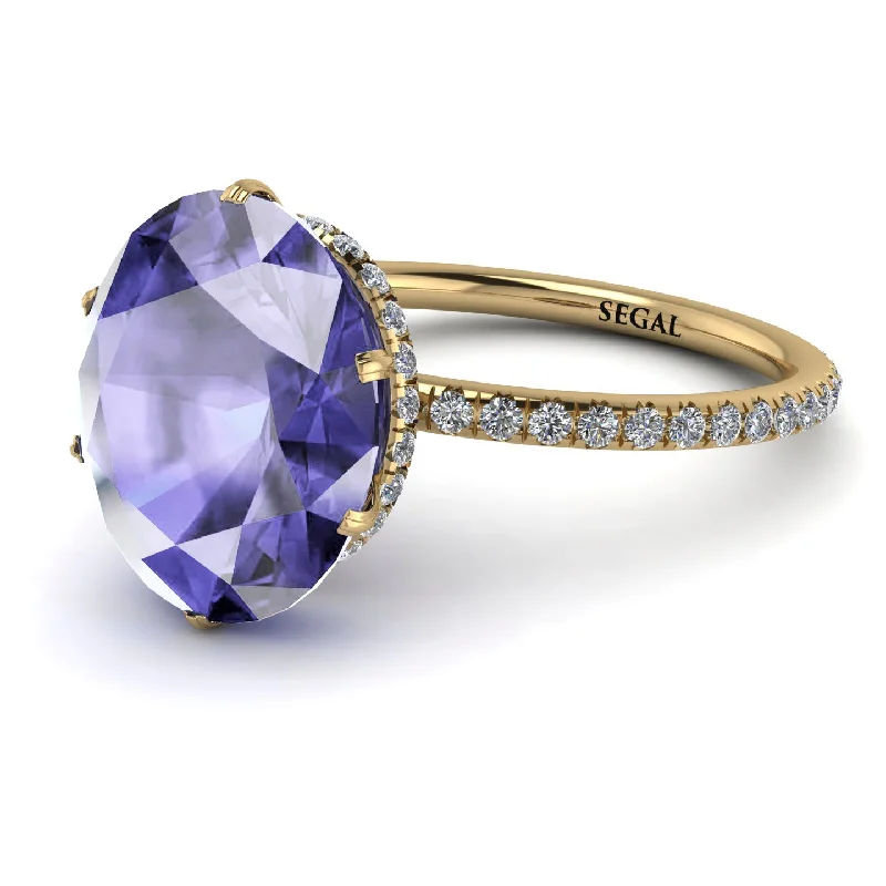 Sterling Silver Rings-Hidden Halo Oval Tanzanite Engagement Ring - Gemma No. 201