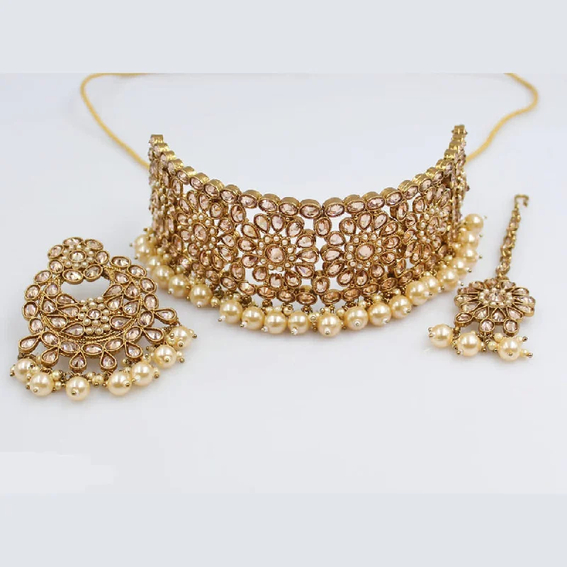 Customizable Gold Necklaces-Rani Sati Jewels Gold Plated Crystal Stone Necklace Set