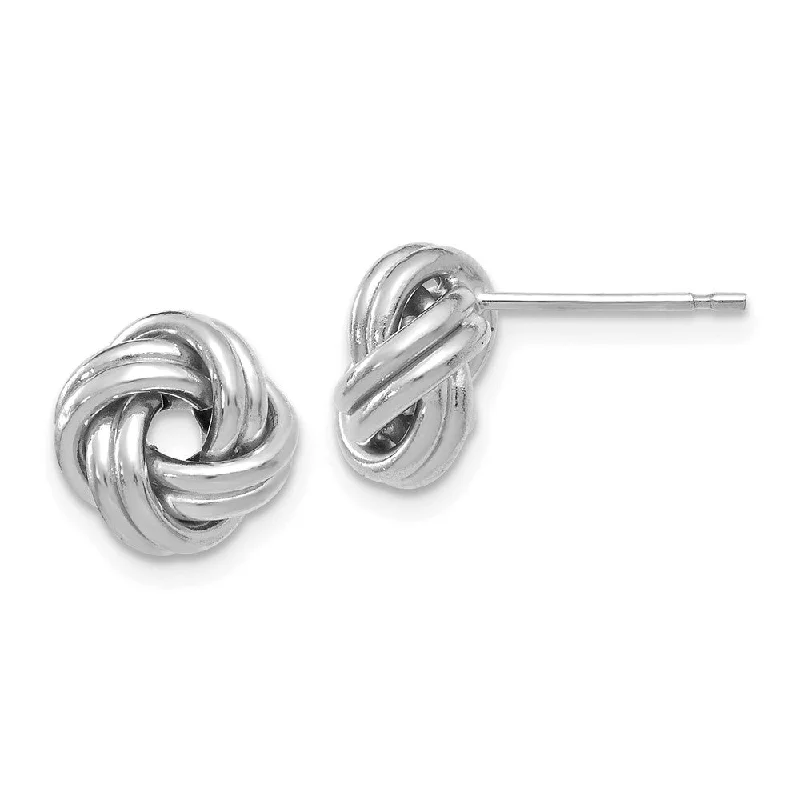 Simple Hoop Earrings-9.5mm (3/8 Inch) 14k White Gold Polished Love Knot Post Earrings